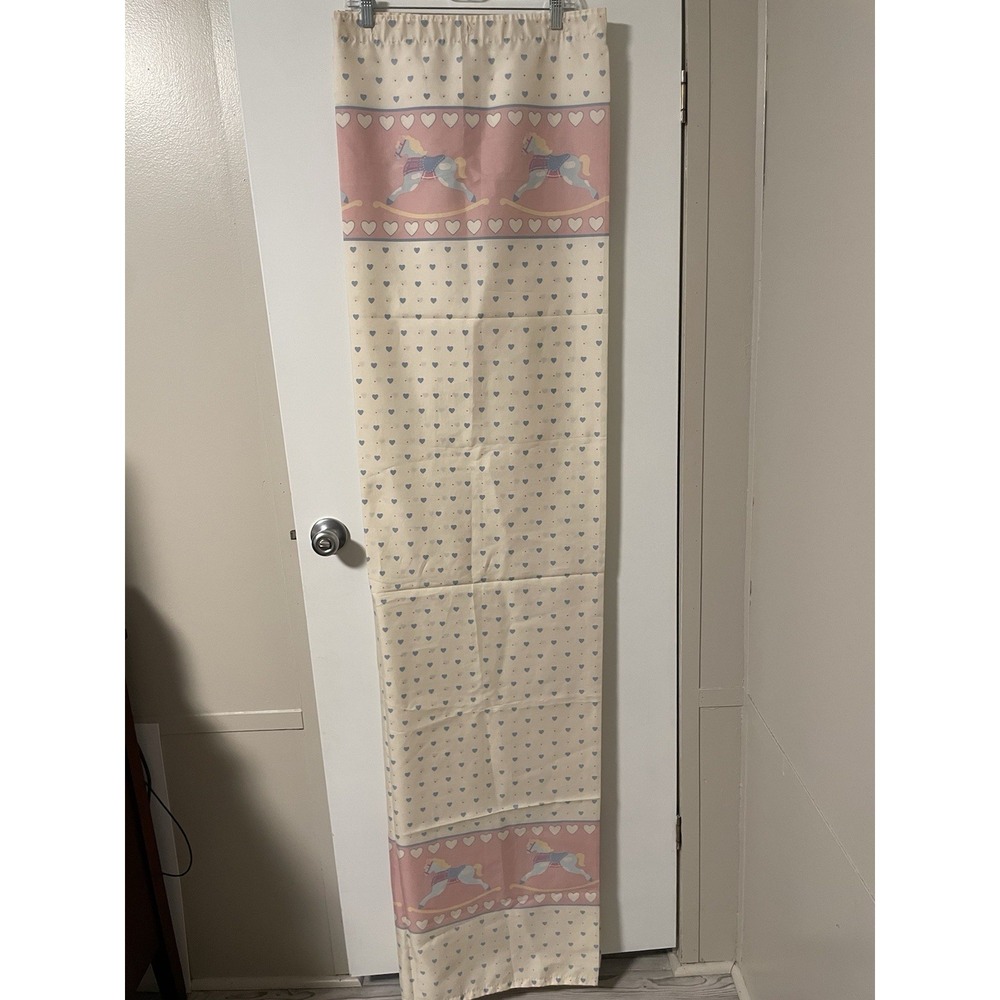 Vintage Shower Curtain Rocking Horse Blue Hearts Pink Granny Grannycore Cottage
